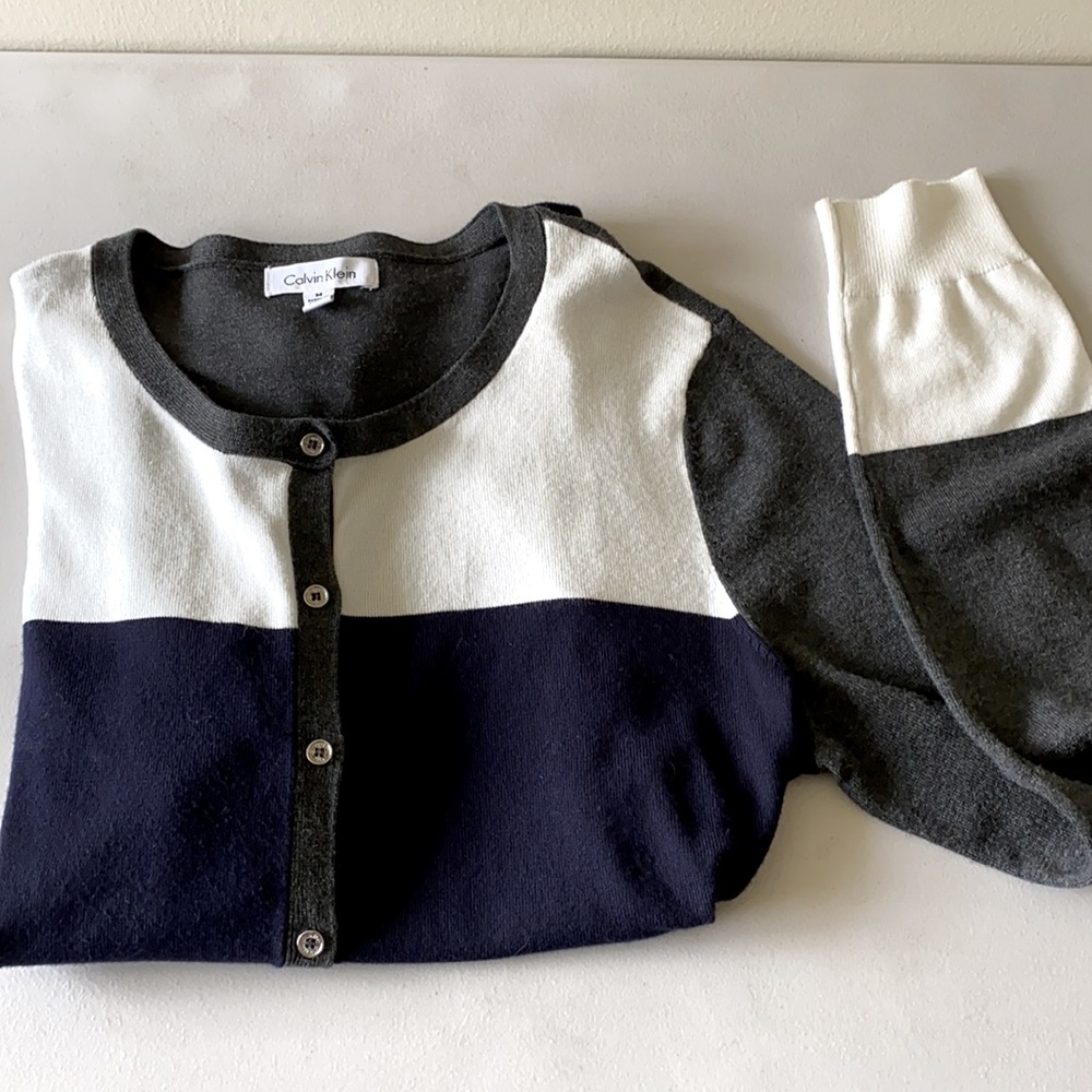 Calvin Klein Color Block Button Up Cardigan - image 1
